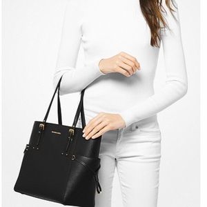 Michael Kors Black Voyager Crossgrain Leather Tote